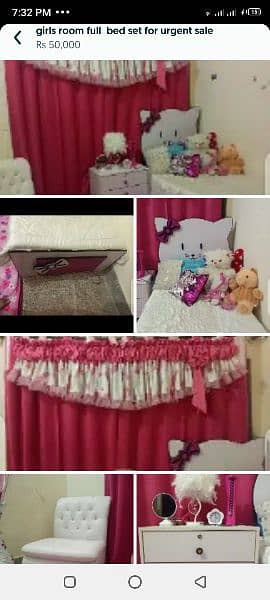 Girls Bed Side Tables Sofa And Curtain Good Condition For Urgent Sale