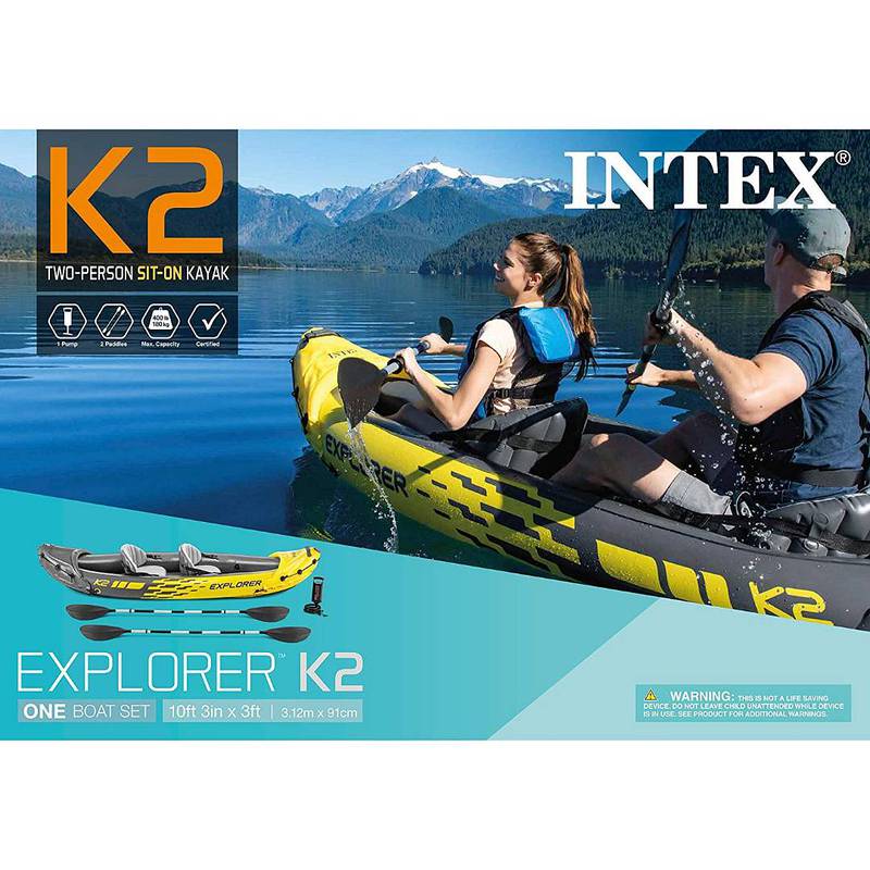 Intex Explorer K2 Kayak, 2-Person Inflatable Kayak Set with Aluminum O 4
