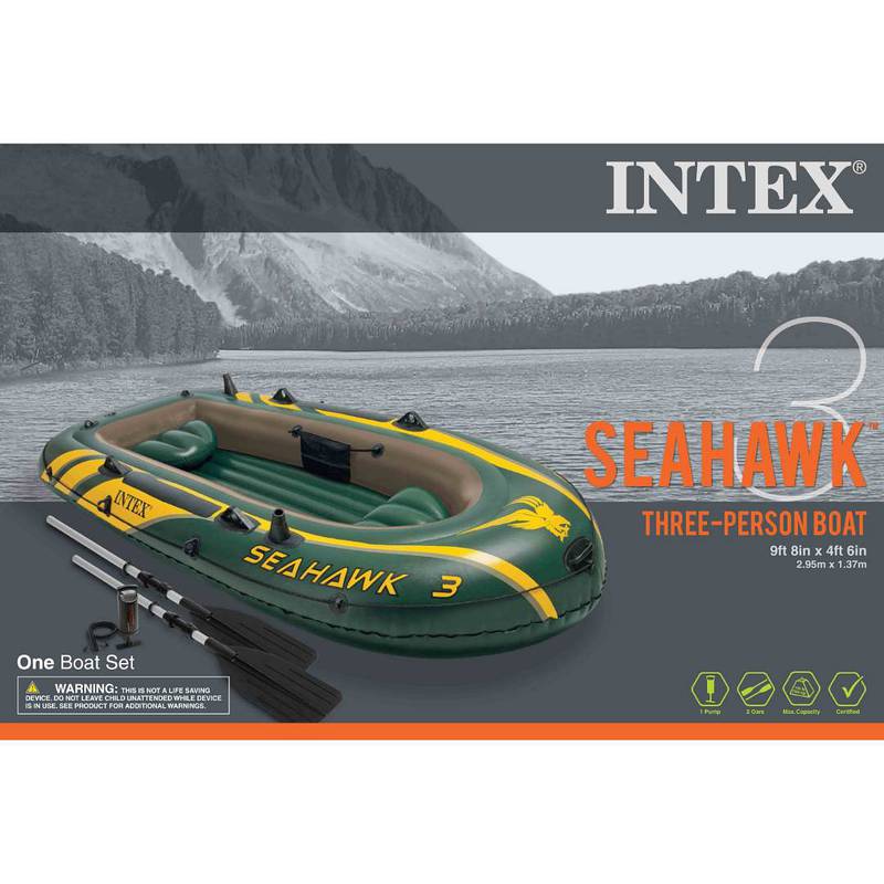 Intex Seahawk 3 Person Inflatable Boat Set with Aluminum Oars & Pump | 1