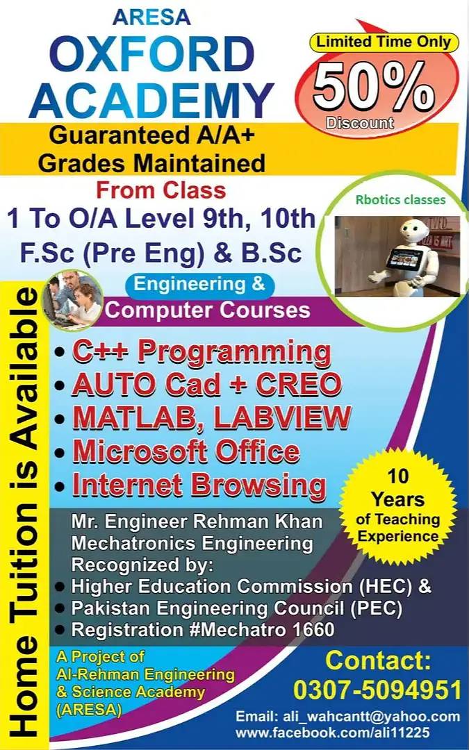 Online +  home tuition . Get best grades In O/A levels 9,10 Fsc 0