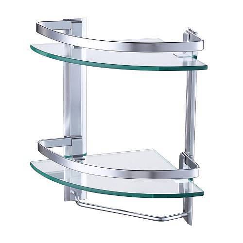 Glass Corner Shelf Shower Caddy 2 Tier Aluminum 1