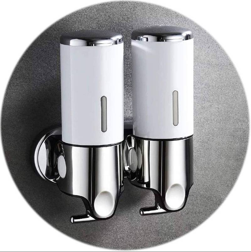 Double Head Soap Wall Dispenser – 500ml Each – 1000ml White & Silver 0