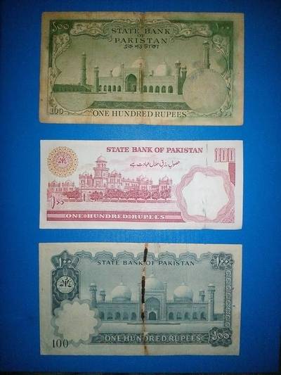 3 different 100 rupees of pakistan 1