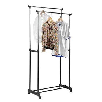 Clothes Hanger with Wheels Drying Rack - Silver and Black