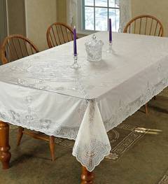 Vinyl Lace Tablecloth - Starburst Faux Crocheted Lace Tablecover