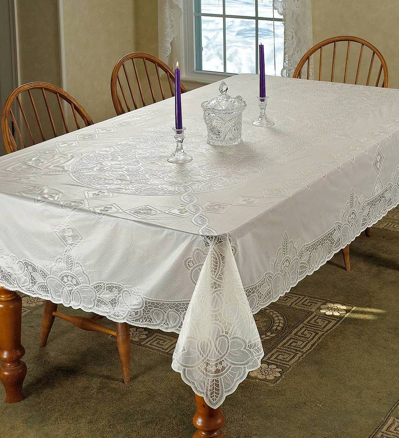 Vinyl Lace Tablecloth - Starburst Faux Crocheted Lace Tablecover 0