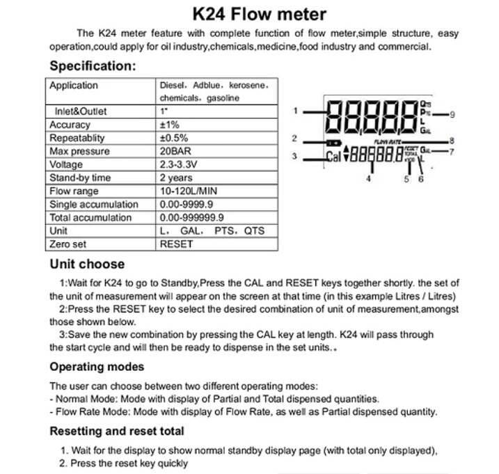 Digital LCD K24 Flow Meter Turbine Fuel Meter For Water Air Chemicals 4