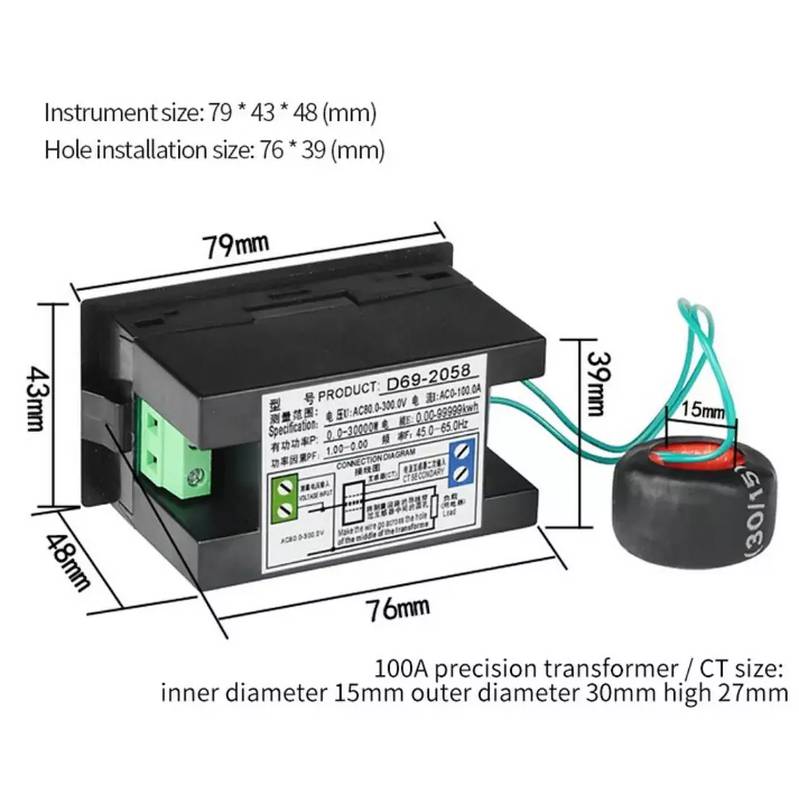 6 in 1 Energy Meter Volt Voltage Amp Ammeter Power Factor W KWH Meter 2