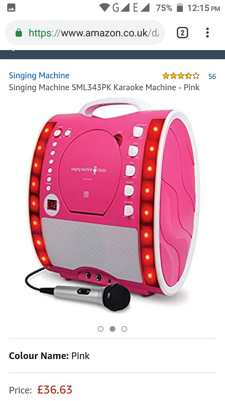 UK Imported Singing Machine SML343PK Karaoke  Pink dvd cd player mp3 1