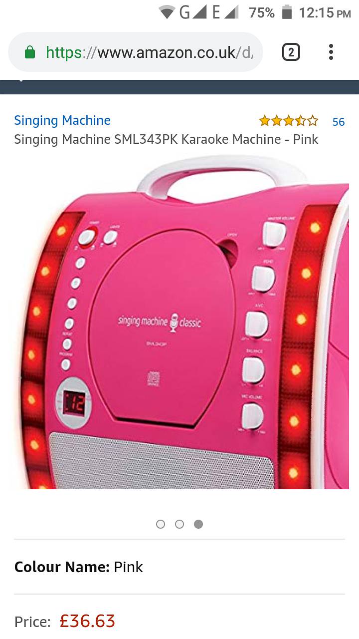 UK Imported Singing Machine SML343PK Karaoke  Pink dvd cd player mp3 2
