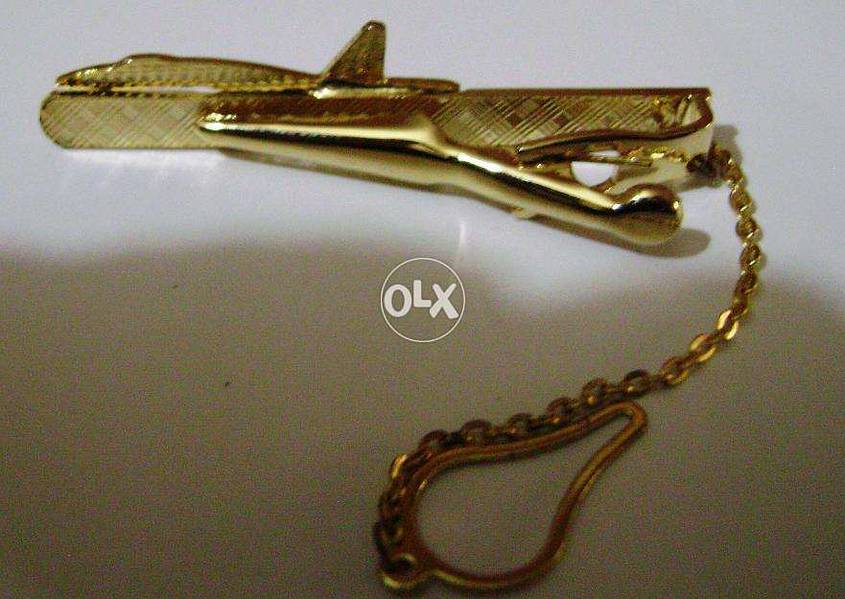Tie Clip Two Tone Silver / Gold Airplane Shape 2