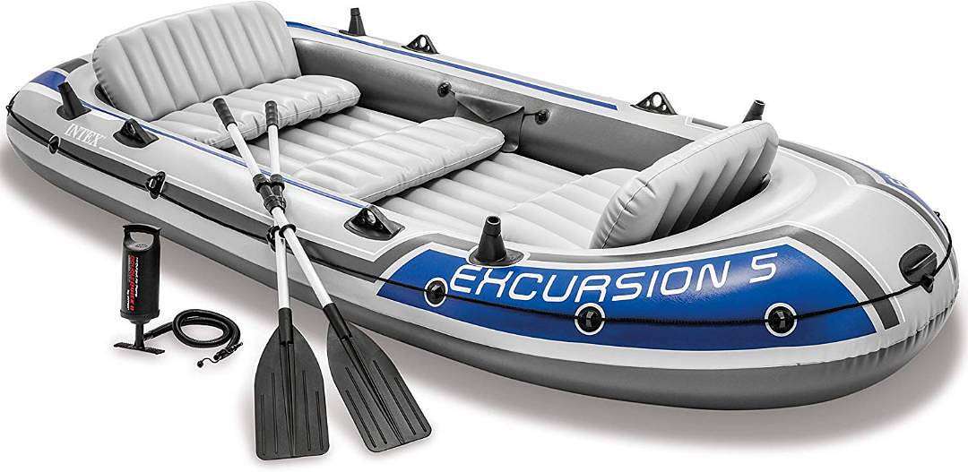 Intex Excursion 5, 5-Person Inflatable Boat Set with Aluminum Oars and 0