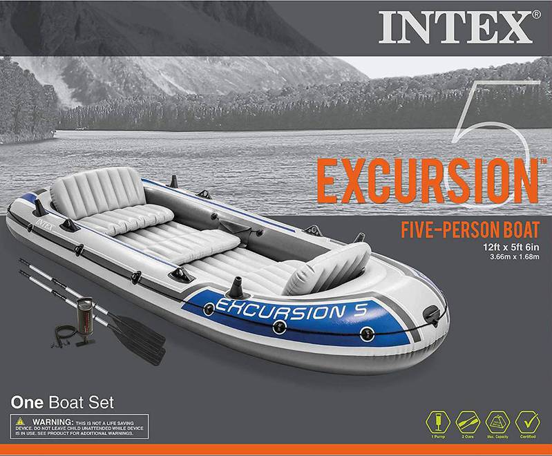 Intex Excursion 5, 5-Person Inflatable Boat Set with Aluminum Oars and 2