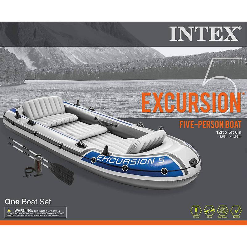 Intex Excursion 5, 5-Person Inflatable Boat Set with Aluminum Oars and 2