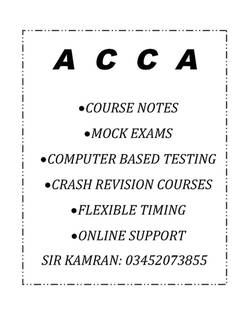 ACCA / FIA(FA,MA,AB,AA,FM,FR,LW,PM,TX,AAA, AFM,APM,SBL Regular /Online