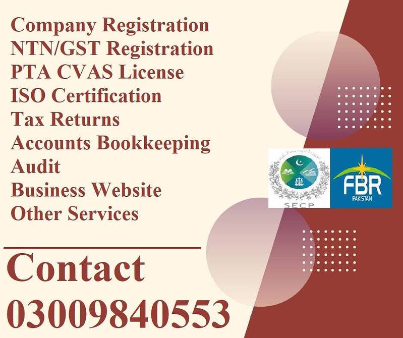 Business 0300*9840553 Company Registration NTN Tax Return Audit ISO 1