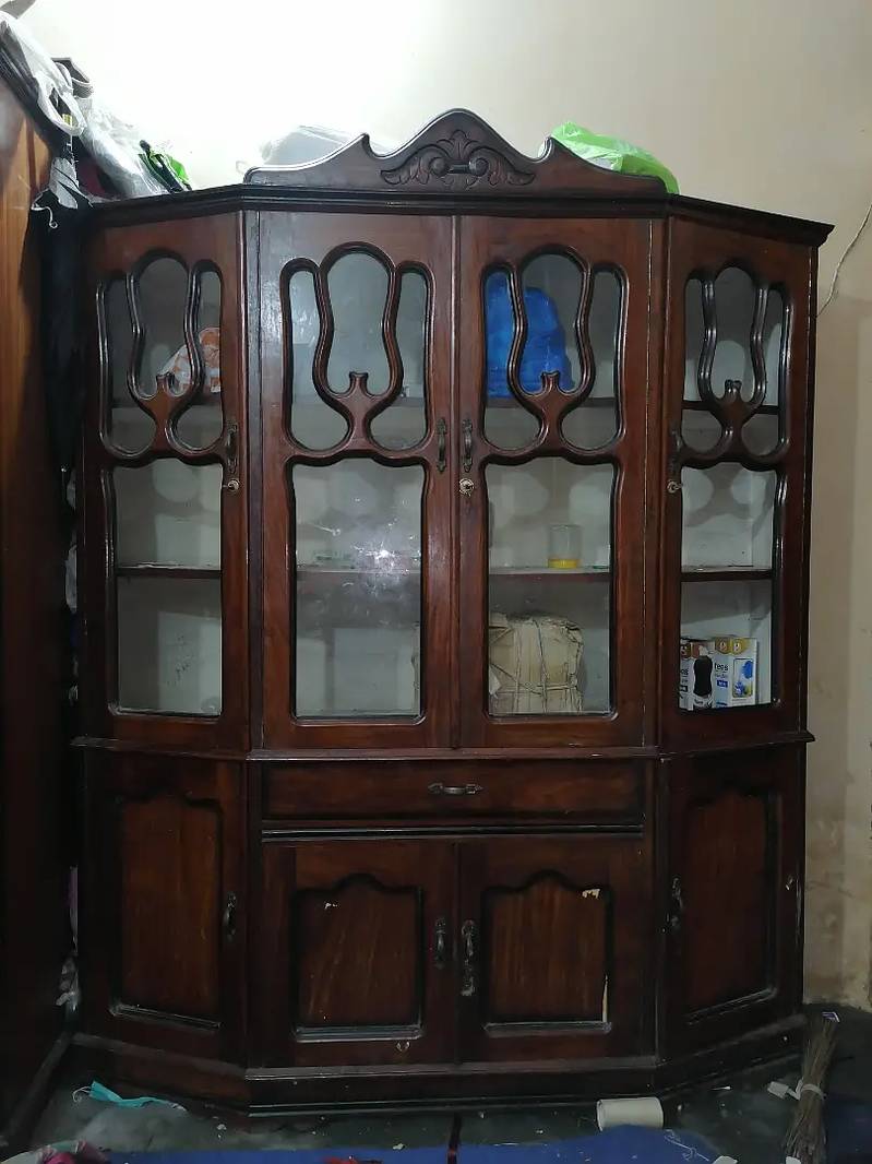 Solid wood showcase 4 doors plus storage cabinets very strong 0