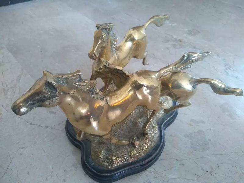 Vintage 3 Running Brass Horses 11