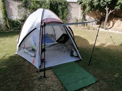 Parachute camping tent sleeping bag fishing rod 2