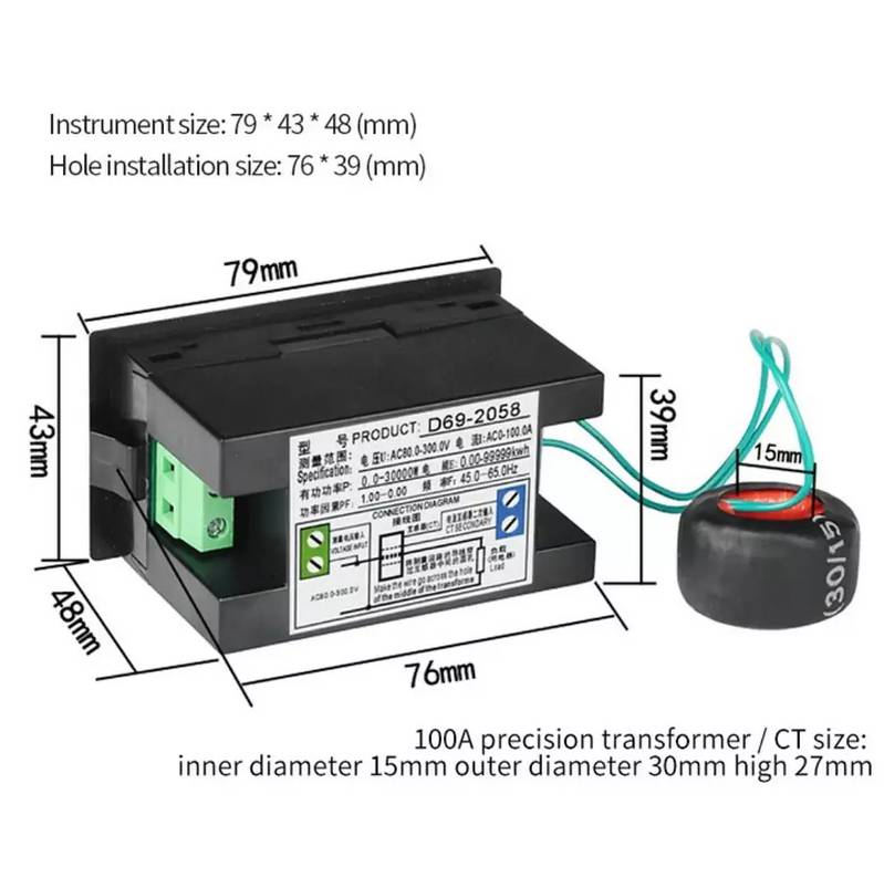 Digital 6 in 1 Energy Meter Volt Amp Watt Kwh Pf Voltmeter 2