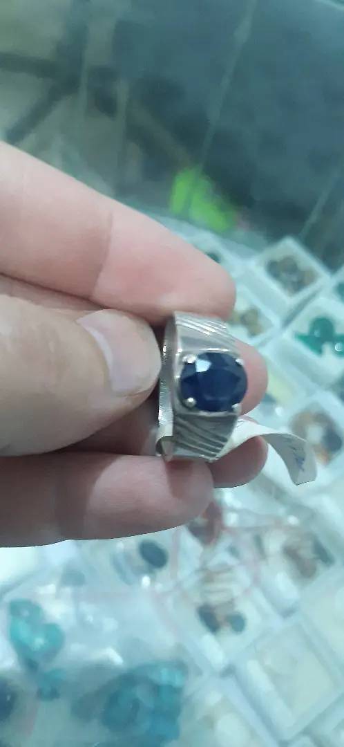 Real Blue Sapphire Gemstone Silver Ring 0