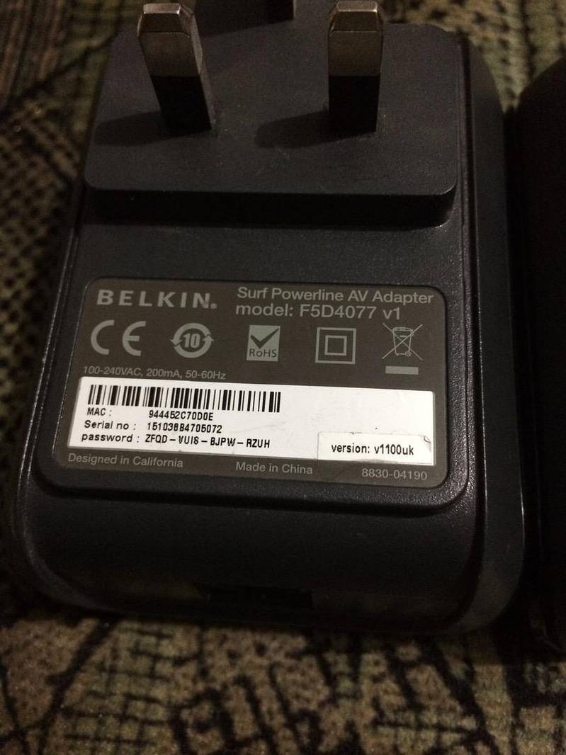 Belkin surf power line av adapter modal f5d4077 v1 5