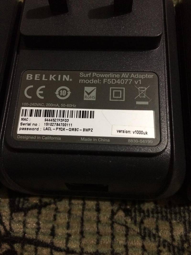 Belkin surf power line av adapter modal f5d4077 v1 6