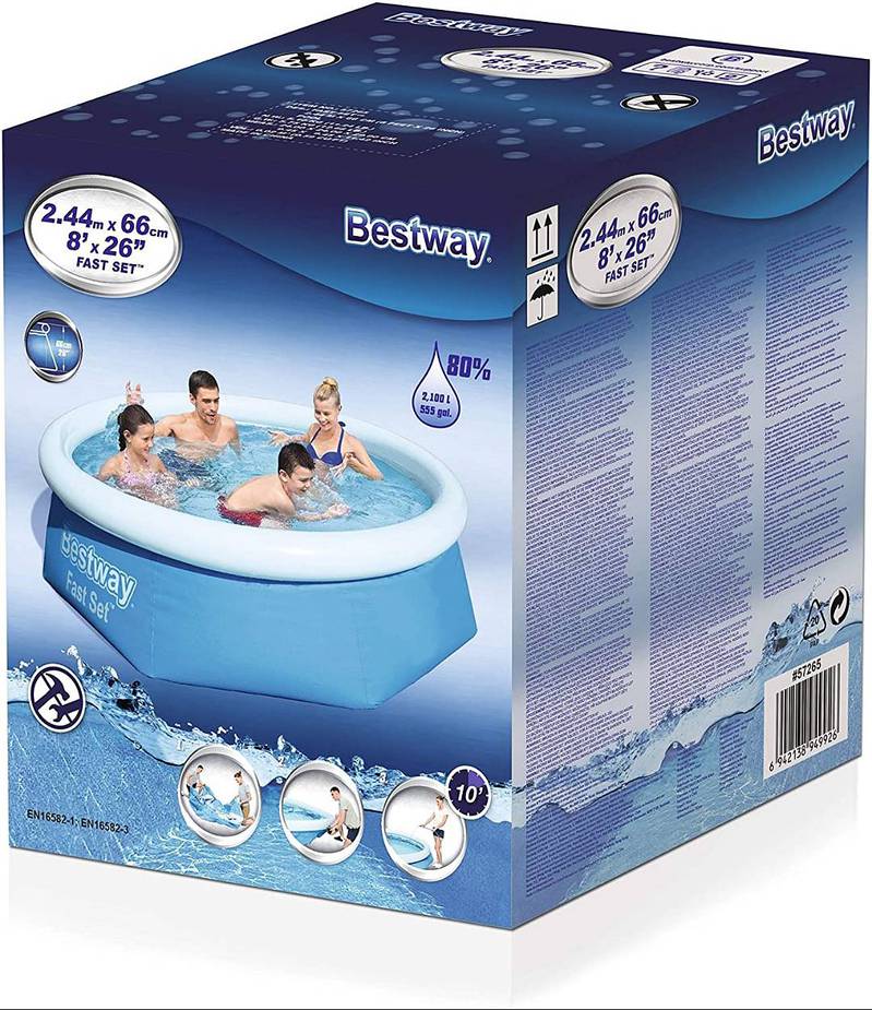 Bestway Round Kids Inflatable Paddling Pool, Fast Set, 8 ft 2