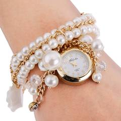 Ashiana stylish multi layer charm pearl bracelet style watch with Whit