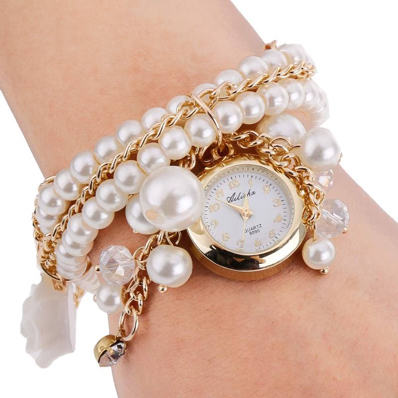 Ashiana stylish multi layer charm pearl bracelet style watch with Whit 0