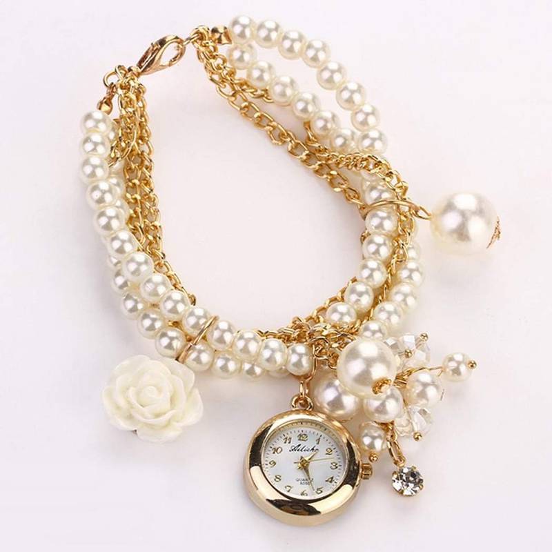 Ashiana stylish multi layer charm pearl bracelet style watch with Whit 1