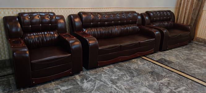 6 seater sofa set Dark Brown Lather or Dining Bed Dewaan Led Furniture 1