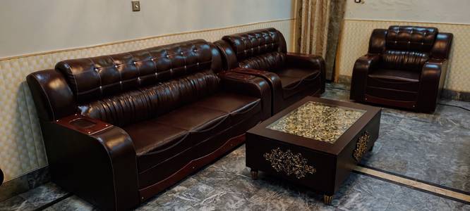 6 seater sofa set Dark Brown Lather or Dining Bed Dewaan Led Furniture 5