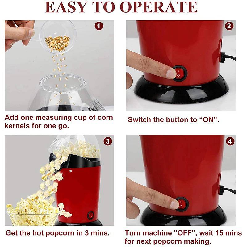 Popcorn Maker Hot Air  With Measuring Cup Oil Free Corn Machine 4