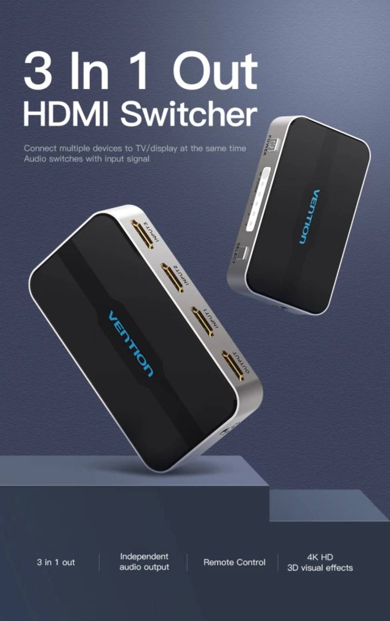 Vention HDMI Switch 3 x 1 4K 3 Port HDMI Switcher 3 in 1 8