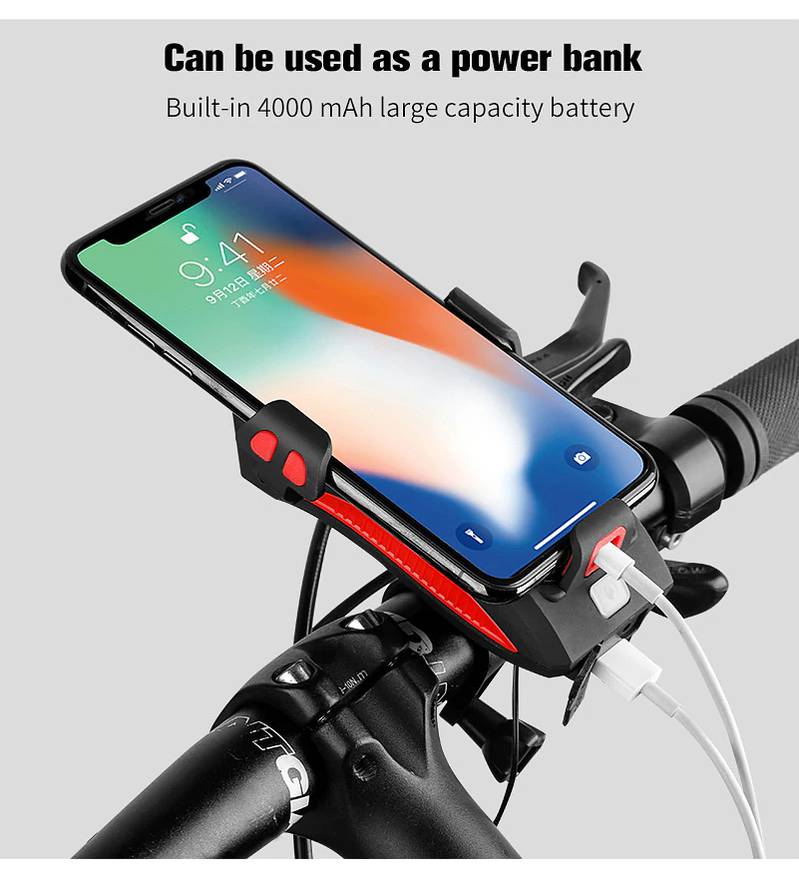 West Biking 4-In-1 400 Lumens Bike Front Light-Bike Horn-Phone Holder 14