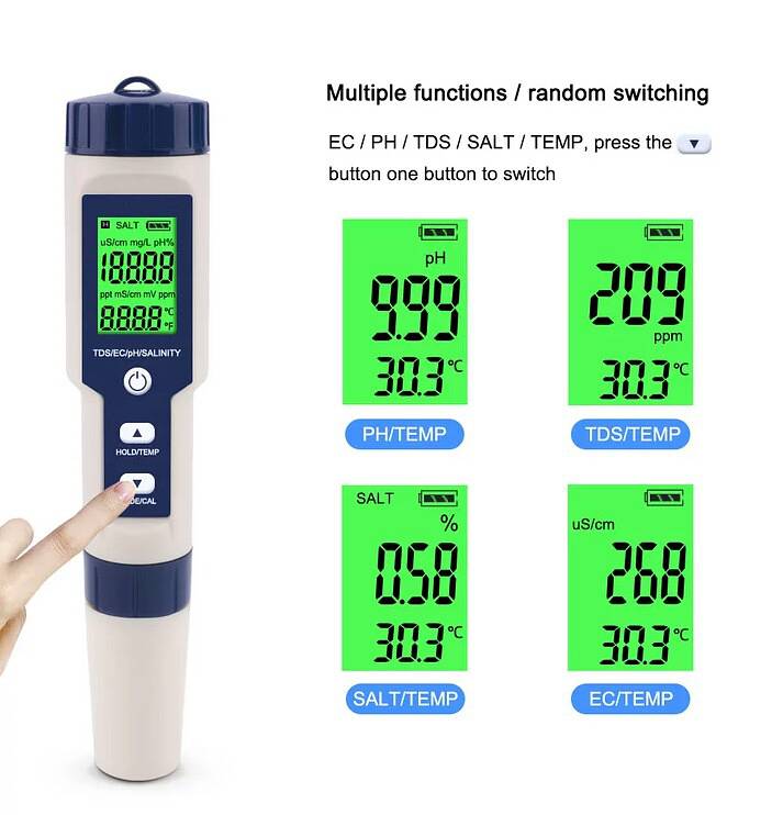 Professional Digital Water Tester 5 in 1 PH/TDS/EC/Salinity/Temp 0