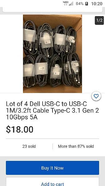 type C to C thunderbolt 10gb  Dell brand cable 2