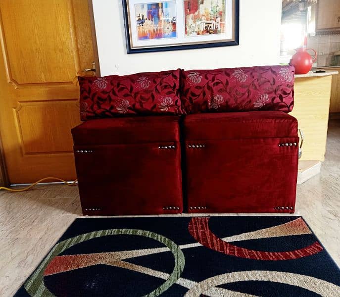 Suede Velvet Maroon Ottoman with back cushions 0