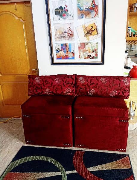 Suede Velvet Maroon Ottoman with back cushions 1