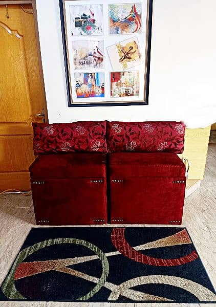 Suede Velvet Maroon Ottoman with back cushions 2