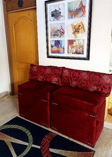 Suede Velvet Maroon Ottoman with back cushions 3