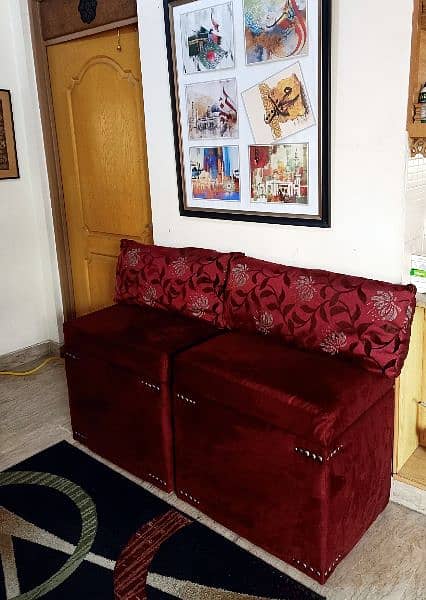 Suede Velvet Maroon Ottoman with back cushions 4
