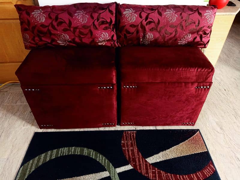 Suede Velvet Maroon Ottoman with back cushions 5