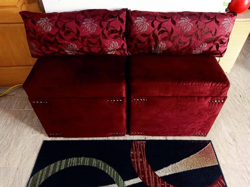 Suede Velvet Maroon Ottoman with back cushions 6