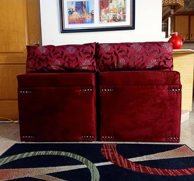 Suede Velvet Maroon Ottoman with back cushions 7