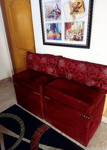Suede Velvet Maroon Ottoman with back cushions 8