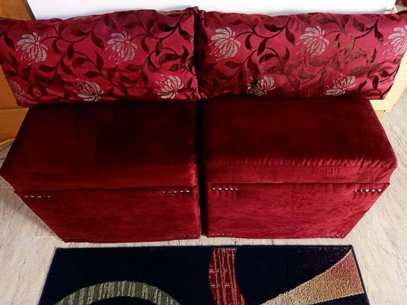 Suede Velvet Maroon Ottoman with back cushions 9