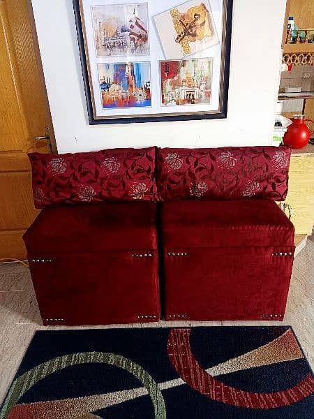 Suede Velvet Maroon Ottoman with back cushions 10