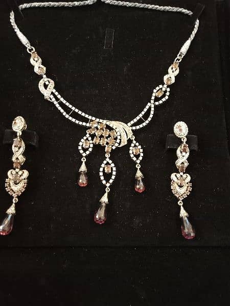 pure silver set necklace with danglings with zircon and amethyst stone 1